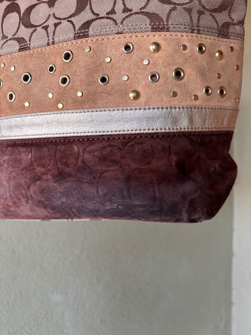 Coach Brown and Gold Signature Canvas Tote with Grommet Trim - Picture 5 of 7